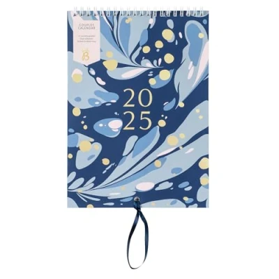 Afbeelding van Busy B Wandkalender 2025 voor koppels, slank marineblauw gemarmerd design met twee tijdschema&#039;s, maandvakken en stickers, A5 kalender om op te hangen gedeelde planning, verjaardagen