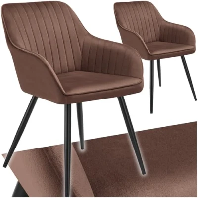 Afbeelding van tectake® 2 x Stoel Marilyn Elegante Fluwelen Gestikte Eetkamerstoelen in Bruin/Zwart