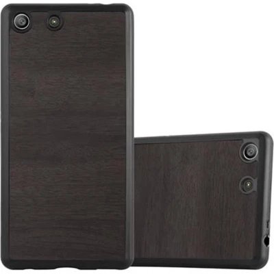 Afbeelding van Cadorabo Hoesje geschikt voor Sony Xperia M5 in WOODEN ZWART Beschermhoes gemaakt van flexibel TPU silicone Case Cover