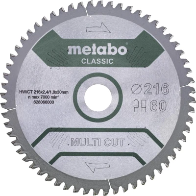 Afbeelding van Metabo 628066000 Multi Cut Cirkelzaagblad 216 x 30 60T Hout / Epoxy Aluminium Kunststof