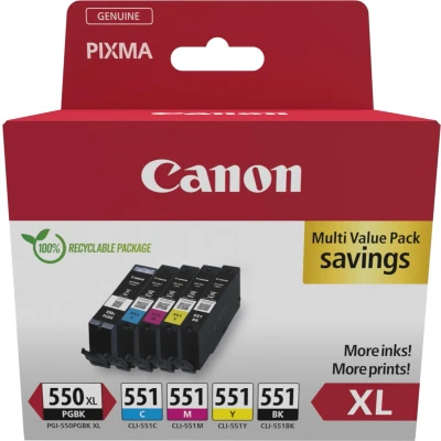 Afbeelding van Canon Multipack 6431b009 Pgi 550xl / Cli 551 Zwart cyaan magenta geel (6431b009)