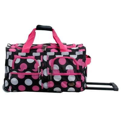 Afbeelding van Rockland Melbourne Uittrekbare hardcase koffer met zwenkwielen, Meerdere roze stippen, reistas wieltjes