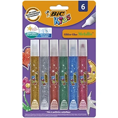 Image de Pâte à Paillettes Glitter Glue Bic couleurs métalliques Blister de 6