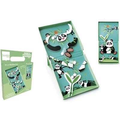 Afbeelding van Scratch puzzel Magnetisch: MAGNETIC PUZZLE RUN PANDA 11 stuks 15.5x20.5x2cm (gesloten), 15.5x32.5x2cm (open), 2 in 1: en knikkerbaan met 5 knikkers, 3+