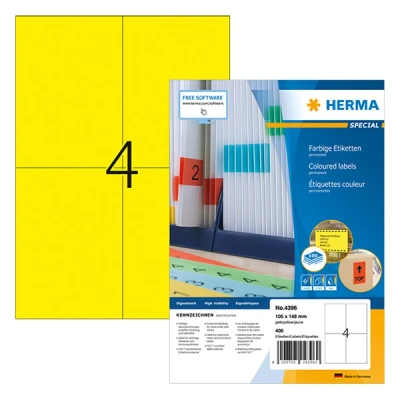 Image de Herma Premium 4396 étiquettes adhésives permanentes A4 105 x 148 mm (400 étiquettes) jaune