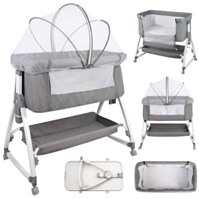 Afbeelding van Cododo babybed 0 6 maanden met geïntegreerde wielen, 2 in 1 babybed, wieg matras en muggennet, 80 x 40 100 115 cm (6 hoogstanden) linnen