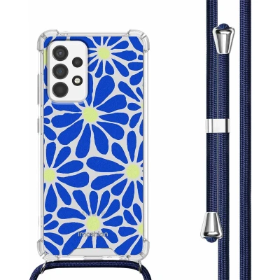 Afbeelding van iMoshion Hoesje Geschikt voor Samsung Galaxy A53 met Koord Design Meerkleurig / Cobalt Blue Flowers Connect
