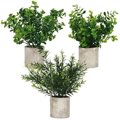 Afbeelding van Belle Vous Gepotte Artificiële Eucalyptus Planten (3 Pak) Kleine Faux Plastic Groen in Potten Nep Binnen voor Kantoor, Huis, Keuken, Tuin, Tafel &amp; Badkamer, Douche Decoratie