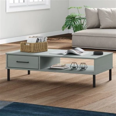 Afbeelding van Salontafel met metalen poten OSLO massief grenenhout grijs