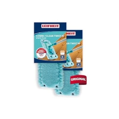 Afbeelding van Leifheit 2 stuks Clean Twist M static plus mop voor alle soorten vloeren, trekt stof en haar aan als een magneet, vervangende hoes gladde reiniging van droge vloeren