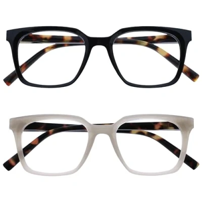 Afbeelding van OPULIZE KOI Lunettes de Lecture 2 Pack Grand Cadre Rectangulaire Noir Gris Homme Femme Charnières à Ressort RR50 17 +1.00