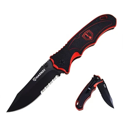 Afbeelding van HARNDS 9Cr18MoV Vouwmes Outdoor Jacht Camping Blad Staal Dubbele Veiligheid G10 Handvat met Schede Folding Knife (Titanium Zwart)