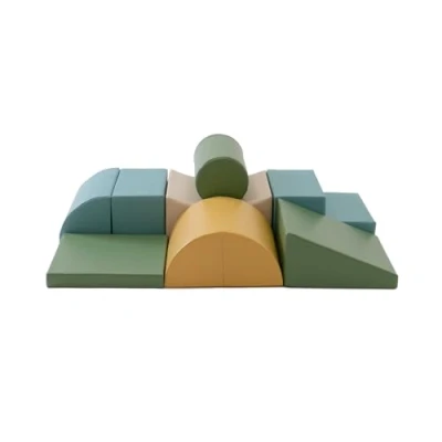 Afbeelding van Set van 8 grote foam blokken/speelkussens (beige/groen/honinggeel/turquoise)