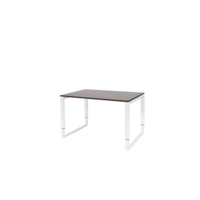 Afbeelding van Domino Plus bureau, hoogte instelbaar (62 85cm) met 120x80cm &#039;zwevend&#039; logan eiken 25mm blad en wit (RAL9010) O poot frame