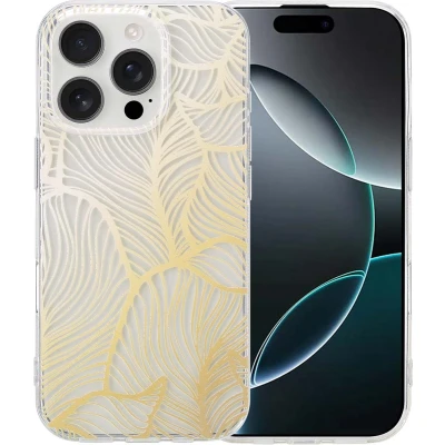 Afbeelding van imoshion hoesje Geschikt voor iPhone 16 Pro Siliconen Design Meerkleurig / Golden Leaves Transparant