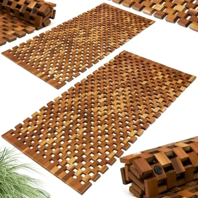 Afbeelding van Set van 2 badmatten acaciahout, FSC gecertificeerd, 80 x 50 cm, met antislip rubberen pads