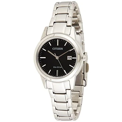 Afbeelding van Citizen 32001314 Eco Drive dameshorloge, analoog, kwarts, roestvrij staal, zwart, horloge, zwart., Horloge