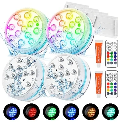 Afbeelding van 4 stuks onderwaterzwembadverlichting IP68 waterdicht met afstandsbediening, 16 kleuren, RGB kleurverlichting voor aquarium, vijver, bruiloft, feest