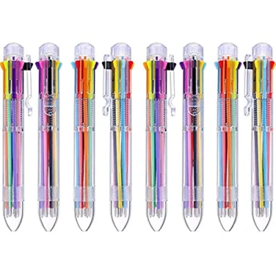 Afbeelding van 16 stuks, meerkleurig, 8 in 1, intrekbaar, balpen, kleuren, transparant, barrel voor schoolbenodigdheden, kantoor, studenten, kinderen, cadeau