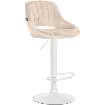 Afbeelding van CLP Milet Barkruk Met rugleuning Verstelbaar Velvet Fluweel creme wit