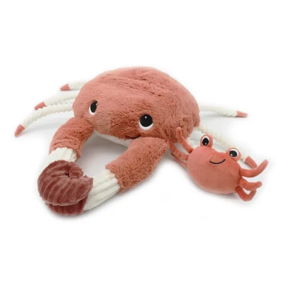 Afbeelding van Les DÉGLINGOS Sjakoek de krab mama en haar Baby Terracotta PTIPOTOS Zachte knuffel voor pluche geboortecadeau