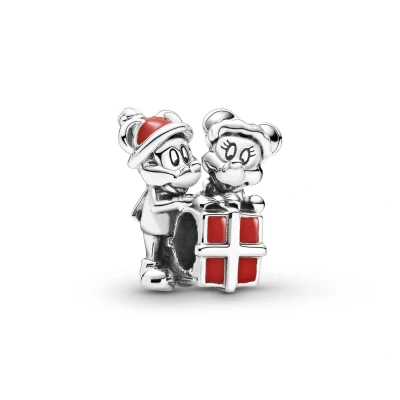 Afbeelding van Pandora 799194C01 Mickey Mouse and Minnie present charm zilver Disney