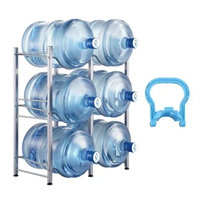 Image de VEVOR Rack à Bonbonnes Support 6 Bouteilles d’Eau 3 Niveaux 2 Rangée Argenté