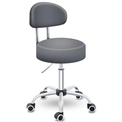 Afbeelding van Sens Design draaikruk met rugleuning draaistoel kruk op wielen grijs