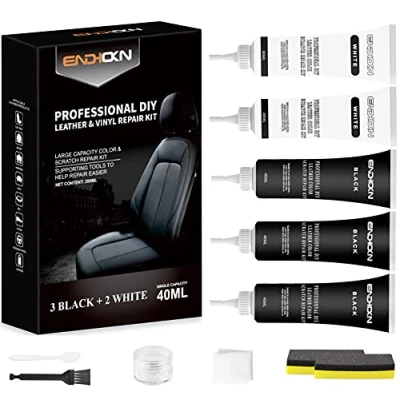 Afbeelding van Endhokn Renovator leer reparatieset, vinyl reparatieset voor scheuren en gaten in meubels, banken, autostoelen, leren kleding, tassen (3 zwart, 2 wit)