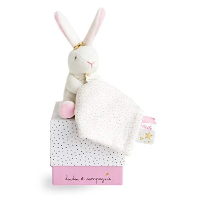 Afbeelding van DOUDOU ET COMPAGNIE Pluche konijn met knuffeldoekje collectie Perlidoudou ultrazachte materialen gemakkelijk te vangen en hanteren door baby cadeau idee voor geboorte dochter DC5678