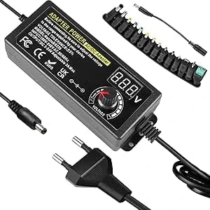 Afbeelding van 72 W 3 A verstelbare voeding, universele voedingsadapter V 24 AC DC oplader met 14 opzetstukken en omgekeerde polariteitskabel, motor, 3000 mA max