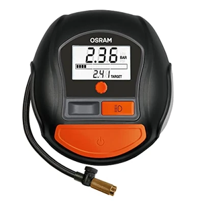 Image de OSRAM TYREinflate 1000, gonfleur de pneu numérique avec lumière LED, compresseur d&#039;air portable 12 V pour pneus voiture, alimentation allume cigare, gonflage des 2min