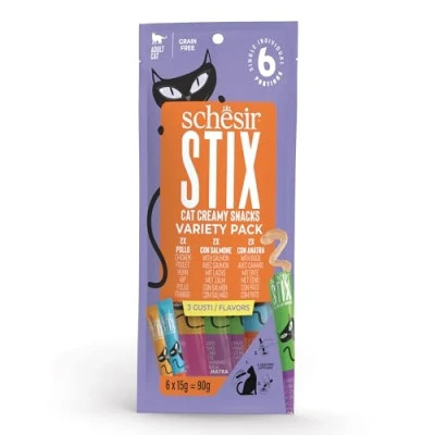 Afbeelding van 12x Schesir Kattensnack Stix Variatie Pack 6 x 15 gr