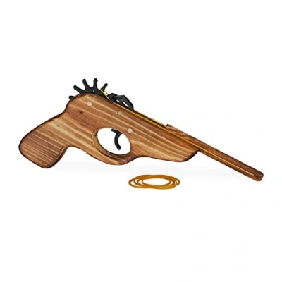 Afbeelding van Relaxdays Elastiek pistool geweer houten speelgoedpistool elastiekjes