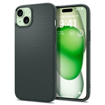 Image de Spigen Liquid Air Coque de protection pour téléphone portable polyuréthanne thermoplastique (TPU) vert abîme Apple iPhone 15