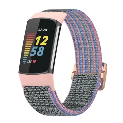 Afbeelding van Fitbit Charge 5 &amp; 6 Elastisch nylon bandje Roze