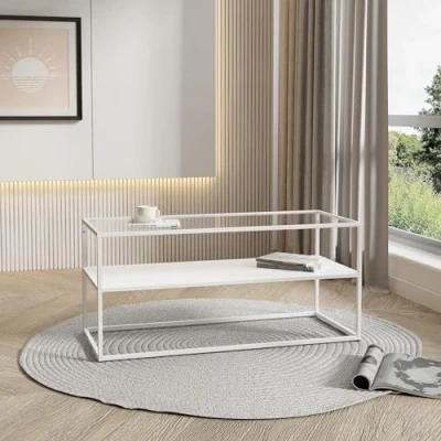 Afbeelding van Salontafel Solund 102x43x46 cm staal wit mat
