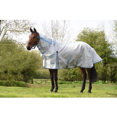 Image de Weatherbeeta Couverture Anti Mouches Comfitec Hexi Shield Combo Neck Silver/Teal Blue 125/175