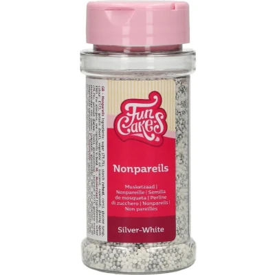 Afbeelding van FunCakes Suikerdecoratie Musketzaad Zilver/Wit 80g Eetbare Taartdecoratie