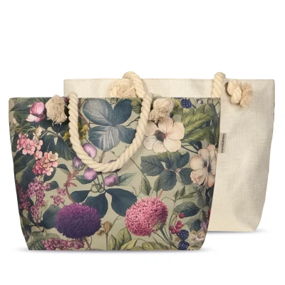 Afbeelding van Strandtas Descanso 43x60 cm Bloemen en Bladeren Print Groen Oeko Tex Gecertificeerd 100% Polyester Linnen