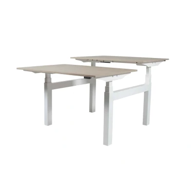Afbeelding van Lectro Duo Plus werkplekken, zit sta (64 130cm) hoogte verstelbaar dmv 2 elektromotoren per wp met 140x80cm havana/ kersen licht 25mm bladen en zwart