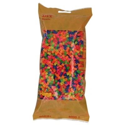 Afbeelding van Hama Perlen 205 tot 51 strijkkralen ca. 6.000 kleurrijke midi kralen met een diameter van 5 mm in neonmix, creatief plezier voor groot en klein