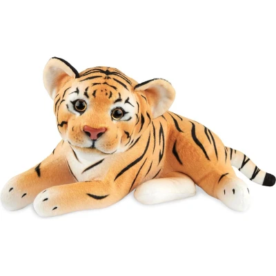 Afbeelding van BRUBAKER Tijger knuffeldier, 30 cm, baby roofkat, liggend, pluche speelgoed voor kinderen, bruin