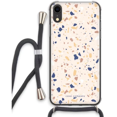 Afbeelding van Case Company® hoesje met Koord geschikt voor iPhone XR Terrazzo N23 Telefoonhoesje Zwart Extra Bescherming aan alle Kanten en Over de Schermrand