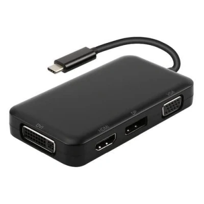 Image de DLH Adaptateur vidéo 24 pin USB C mâle pour HD 15 (VGA), DisplayPort, DVI, HDMI femelle cm noir prise en charge de 4K60Hz (3 840 x 2 160) (DP), 4K30Hz (HDMI)