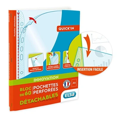 Afbeelding van OXFORD blok van 60 geperforeerde zakken Quick&#039;in A4 gladde polypro dikte 5/100e doorzichtig