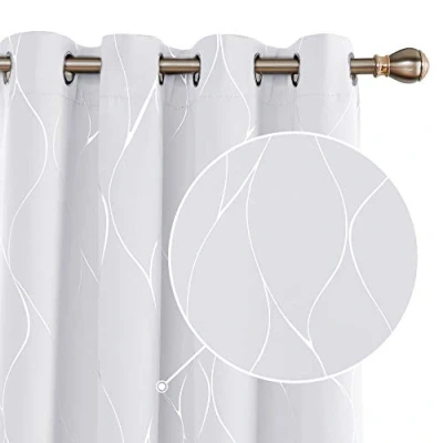 Afbeelding van Deconovo Verduisteringsgordijn, ondoorzichtig, voor kleine ramen, isolerend, tegen kou, meisjes, slaapkamer, zilverkleurig, wit, lichtgrijs, 140 x 180 cm, 2 stuks