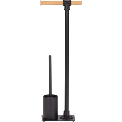 Afbeelding van WENKO Toiletbutler Forli zwart/bamboe Toiletrolhouder en Toiletborstel met houder
