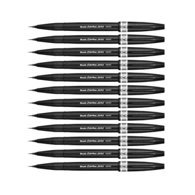 Afbeelding van Pentel Arts Brush Sign Pen Artist SESF30C NX, penseelstiften, extra fijne zachte punt, grijs, 12 stuks