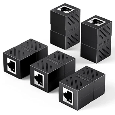 Afbeelding van UGREEN 5 stuks Cat 7 koppeling RJ45 afgeschermde ethernetconnector 8P8C netwerk adapter vrouwelijk naar bus verlengkabel zwart